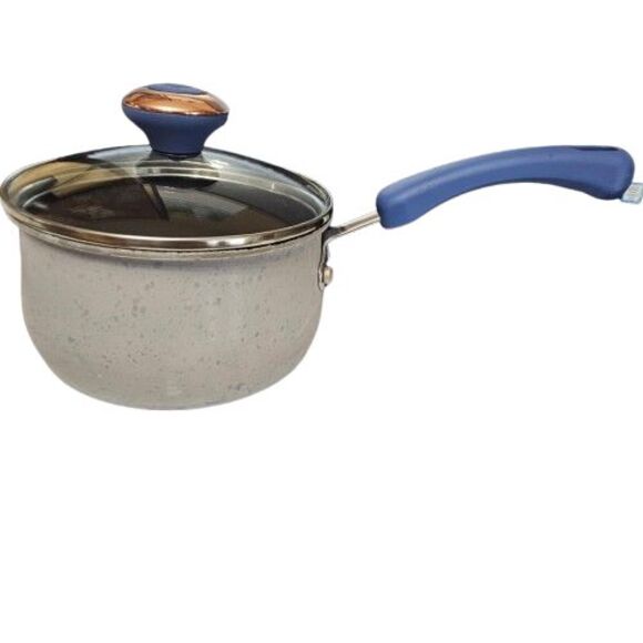 Paula Deen 2 Q`uart Saucepan with Matching Glass Lid Blue Speckled Cookware - Picture 3 of 6